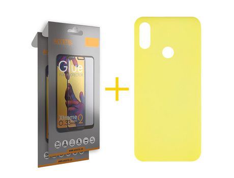 Pack 2 X Protector de Vidrio Templado Full + Funda ACCETEL para Huawei Y6 2019 Silicona Líquida Amarillo