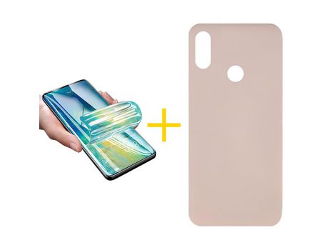 Pack 1 X Protector de Vidrio Templado Hidrogel + Funda ACCETEL para Huawei Y6 2019 Silicona Líquida Rosa