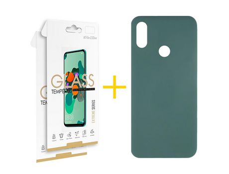 Pack 2 Películas 2.5D + Funda SKYHE por Huawei Y6 2019 Silicona Líquida Verde