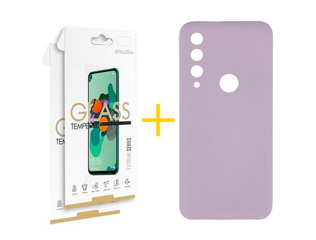 Pack 2 Películas 2.5D + Funda SKYHE por Huawei Y6P Silicona Líquida Morado
