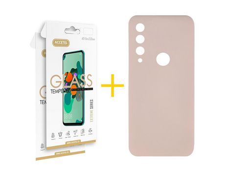 Pack 2 X Protector de Vidrio Templado 2.5D + Funda ACCETEL para Huawei Y6P Silicona Líquida Rosa