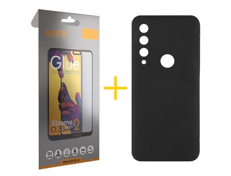 Pack 1 X Protector de Vidrio Templado Full + Funda ACCETEL para Huawei Y6P Silicona Líquida Negro