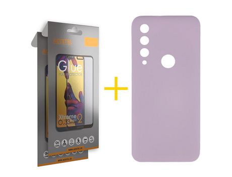 Pack 2 X Protector de Vidrio Templado Full + Funda ACCETEL para Huawei Y6P Silicona Líquida Morado