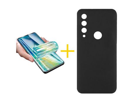 Pack 1 Película + Funda SKYHE por Huawei Y6P Silicona Líquida Negro