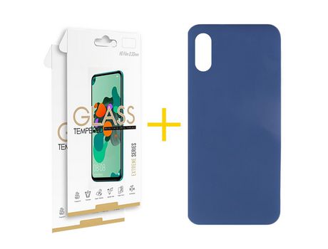 Pack 2 Películas 2.5D + Funda SKYHE por Xiaomi Redmi 9AT Silicona Líquida Azul