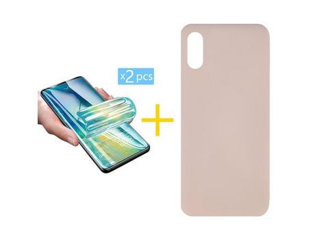 Pack 2 X Protector de Vidrio Templado Hidrogel + Funda ACCETEL para Xiaomi Redmi 9A Silicona Líquida Rosa