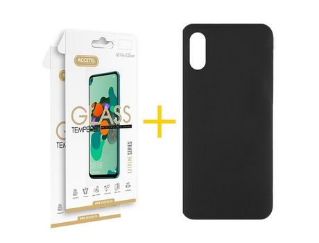 Pack 2 X Protector de Vidrio Templado 2.5D + Funda ACCETEL para Xiaomi Redmi 9AT Silicona Líquida Negro