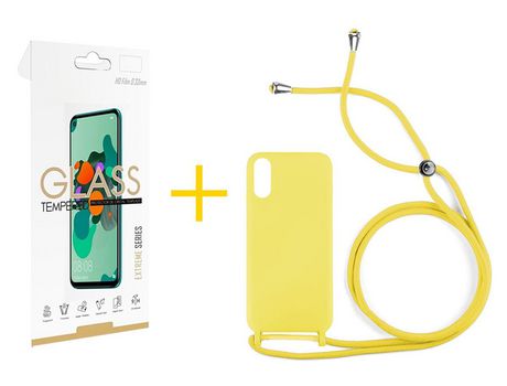Pack 1 Película 2.5D + Funda SKYHE por Xiaomi Redmi 9AT Gel con Cordón Amarillo