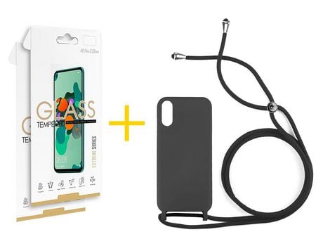 Pack 2 Películas 2.5D + Funda SKYHE por Xiaomi Redmi 9AT Gel con Cordón Negro