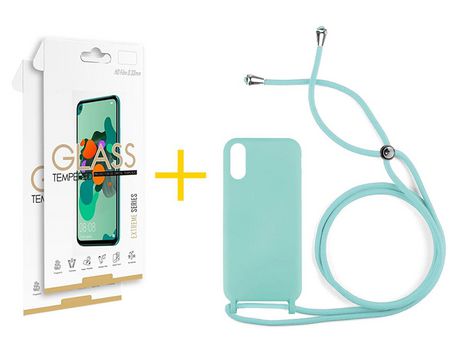 Pack 2 Películas 2.5D + Funda SKYHE por Xiaomi Redmi 9A Gel con Cordón Agua Verde