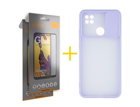 Pack 2 X Protector de Vidrio Templado Full + Funda ACCETEL para Xiaomi Redmi 9C NFC Gel Protección Cámara Violeta