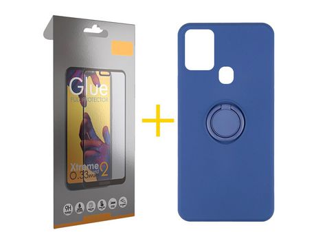 Pack 1 Película Full + Funda SKYHE por Samsung Galaxy A21s Gel O-Ring Azul