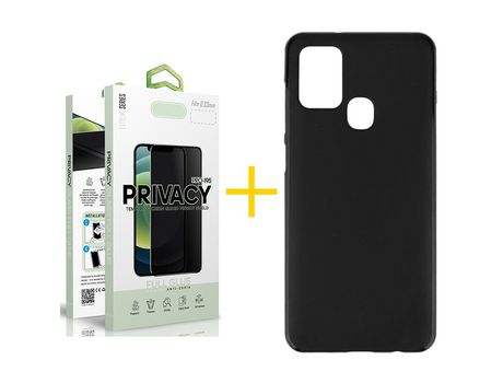 Pack 1 Película Antiespia + Funda SKYHE por Samsung Galaxy A21s Silicona Liso Negro