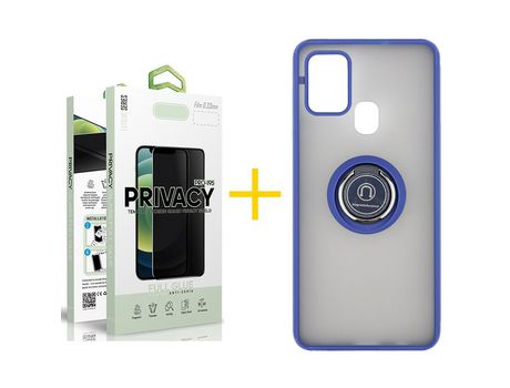 Pack 1 Película Antiespia + Funda SKYHE por Samsung Galaxy A21s Gel Bumper con Anillo Azul