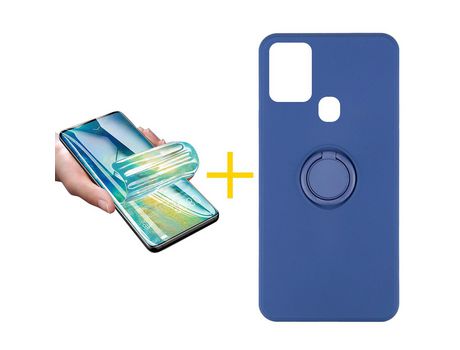 Pack 1 X Protector de Vidrio Templado Hidrogel + Funda ACCETEL para Samsung Galaxy A21s Gel O-Ring Azul
