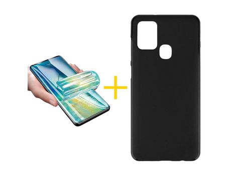 Pack 1 X Protector de Vidrio Templado Hidrogel + Funda ACCETEL para Samsung Galaxy A21s Silicona Liso Negro