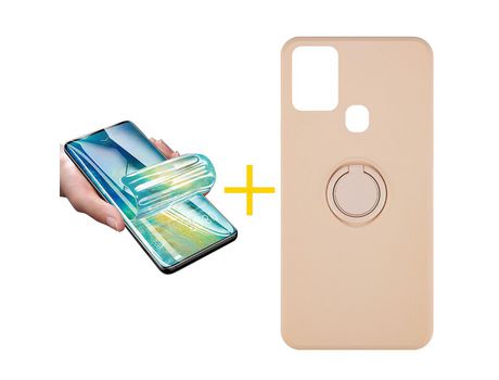 Pack 1 X Protector de Vidrio Templado Hidrogel + Funda ACCETEL para Samsung Galaxy A21s Gel O-Ring Rosa Pastel