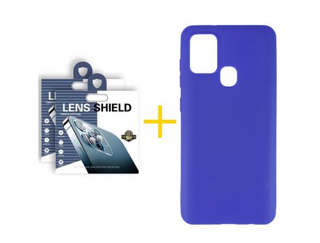 Pack 2 Películas de Cámara trasera + Funda SKYHE por Samsung Galaxy A21s Silicona Liso Azul