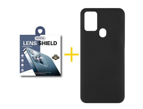 Pack 1 X Protector de Cámara trasera + Funda ACCETEL para Samsung Galaxy A21s Silicona Líquida Negro