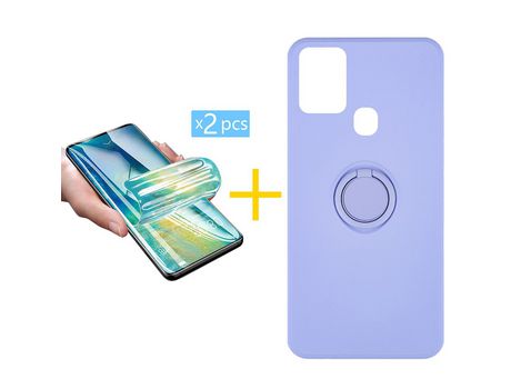 Pack 2 X Protector de Vidrio Templado Hidrogel + Funda ACCETEL para Samsung Galaxy A21s Gel O-Ring Morado