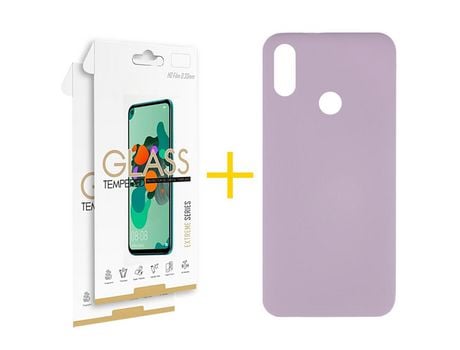 Pack 2 Películas 2.5D + Funda SKYHE por Huawei Y6 2019 Silicona Líquida Morado