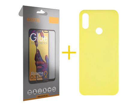 Pack 1 X Protector de Vidrio Templado Full + Funda ACCETEL para Huawei Y6 2019 Silicona Líquida Amarillo