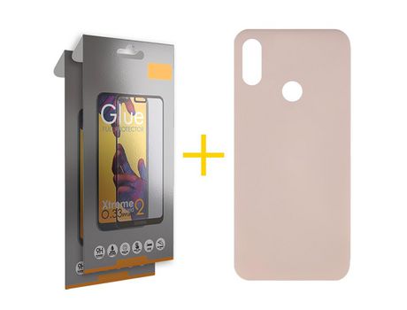Pack 2 Películas Full + Funda SKYHE por Huawei Y6 2019 Silicona Líquida Rosa