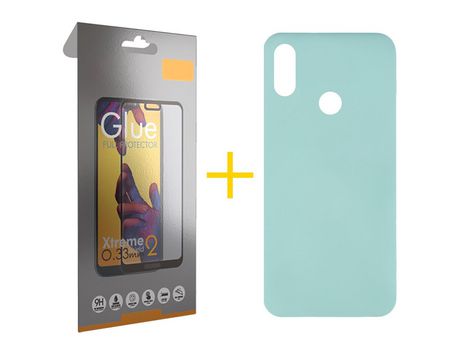Pack 1 Película Full + Funda SKYHE por Huawei Y6 2019 Silicona Líquida Verde-Água