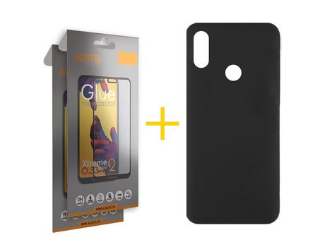 Pack 2 X Protector de Vidrio Templado Full + Funda ACCETEL para Huawei Y6 2019 Silicona Líquida Negro