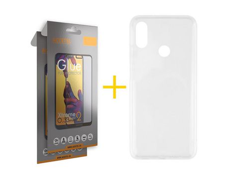 Pack 2 X Protector de Vidrio Templado Full + Funda ACCETEL para Huawei Y6 2019 Silicona Líquida Transparente Clear