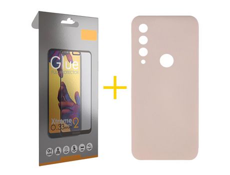 Pack 1 Película Full + Funda SKYHE por Huawei Y6P Silicona Líquida Rosa