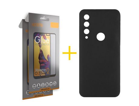 Pack 2 X Protector de Vidrio Templado Full + Funda ACCETEL para Huawei Y6P Silicona Líquida Negro