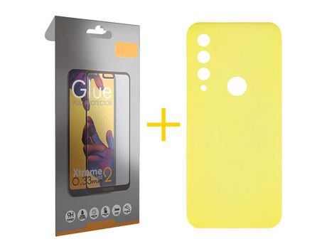 Pack 1 Película Full + Funda SKYHE por Huawei Y6P Silicona Líquida Amarillo