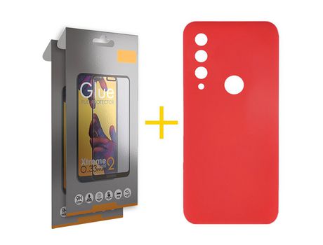 Pack 2 Películas Full + Funda SKYHE por Huawei Y6P Silicona Líquida Rojo