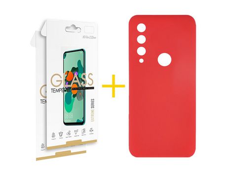 Pack 2 Películas 2.5D + Funda SKYHE por Huawei Y6P Silicona Líquida Rojo