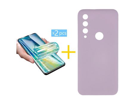 Pack 2 Películas + Funda SKYHE por Huawei Y6P Silicona Líquida Morado