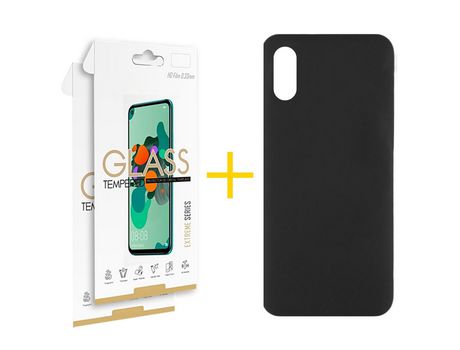 Pack 2 Películas 2.5D + Funda SKYHE por Xiaomi Redmi 9A Silicona Líquida Negro