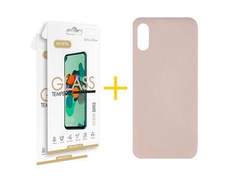 Pack 2 X Protector de Vidrio Templado 2.5D + Funda ACCETEL para Xiaomi Redmi 9A Silicona Líquida Rosa