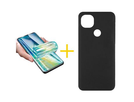 Pack 1 Película + Funda SKYHE por Xiaomi Redmi 9C NFC Silicona Líquida Negro