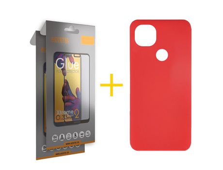 Pack 2 X Protector de Vidrio Templado Full + Funda ACCETEL para Xiaomi Redmi 9C NFC Silicona Líquida Rojo