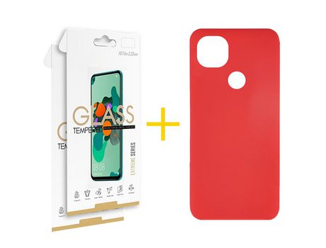 Pack 2 Películas 2.5D + Funda SKYHE por Xiaomi Redmi 9C NFC Silicona Líquida Rojo