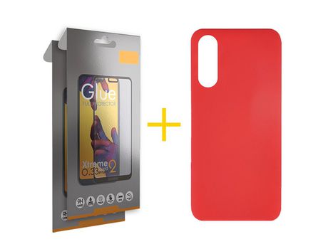 Pack 2 Películas Full + Funda SKYHE por Xiaomi Redmi 9A Silicona Líquida Rojo