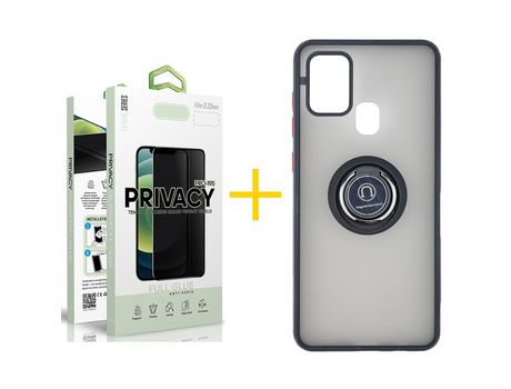 Pack 1 Película Antiespia + Funda SKYHE por Samsung Galaxy A21s Gel Bumper con Anillo Negro