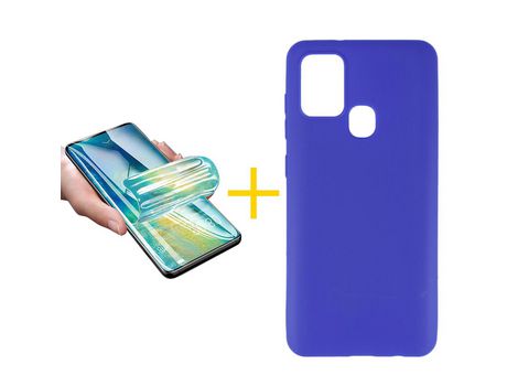 Pack 1 X Protector de Vidrio Templado Hidrogel + Funda ACCETEL para Samsung Galaxy A21s Silicona Liso Azul