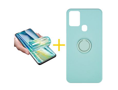 Pack 1 X Protector de Vidrio Templado Hidrogel + Funda ACCETEL para Samsung Galaxy A21s Gel O-Ring Verde-Agua