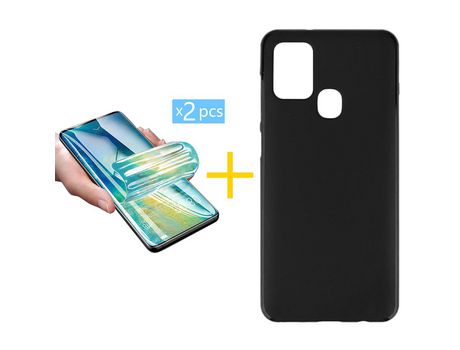 Pack 2 X Protector de Vidrio Templado Hidrogel + Funda ACCETEL para Samsung Galaxy A21s Silicona Liso Negro