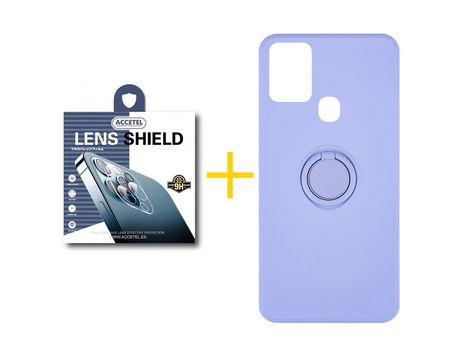 Pack 1 X Protector de Cámara trasera + Funda ACCETEL para Samsung Galaxy A21s Gel O-Ring Morado