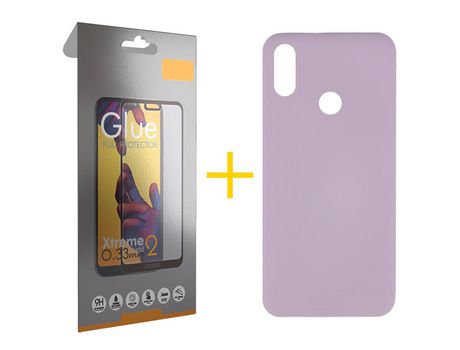 Pack 1 Película Full + Funda SKYHE por Huawei Y6 2019 Silicona Líquida Morado