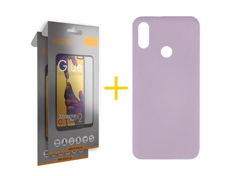 Pack 2 X Protector de Vidrio Templado Full + Funda ACCETEL para Huawei Y6 2019 Silicona Líquida Morado