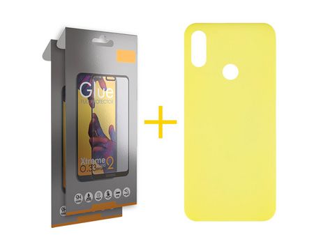 Pack 2 Películas Full + Funda SKYHE por Huawei Y6 2019 Silicona Líquida Amarillo
